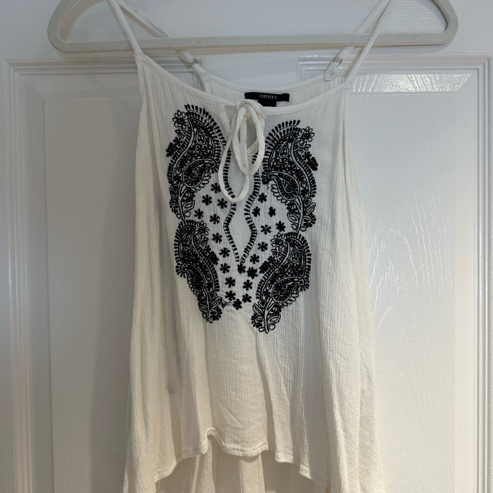 Forever 21 Cream Camisole with Black Embroidery